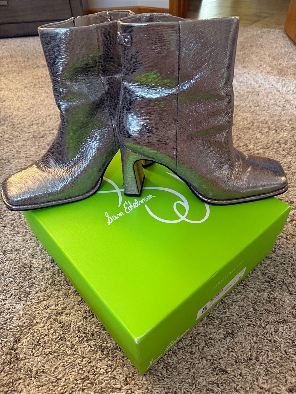 Sam Edelman Metallic Silver Mid-Heel Ankle Boots